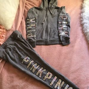 PINK VS Sweatsuit Grey w Bling